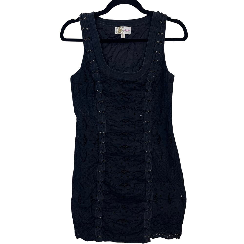 Frock by Tracy Reese Black Cotton Eyelet Grommet Lace Up Mini Dress Women’s 4